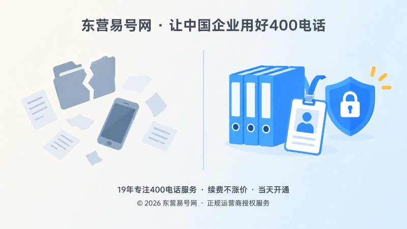 左右对比图，左侧是散落在个人手中的号码资料，右侧是企业统一管理的完整档案与权限