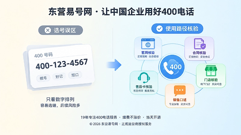 400电话选号误区对比图，左侧只看顺眼，右侧适配多场景。